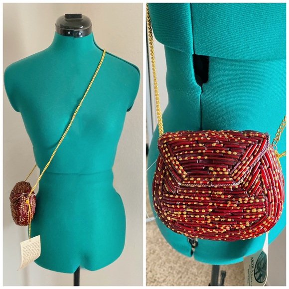 AKIRA Handbags - AKIRA Red Maroon Sequin Beaded Art Deco Crossbody Bag